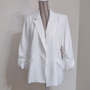 Olivia Grey White 3/4 Sleeve Open Blazer Size L NWT